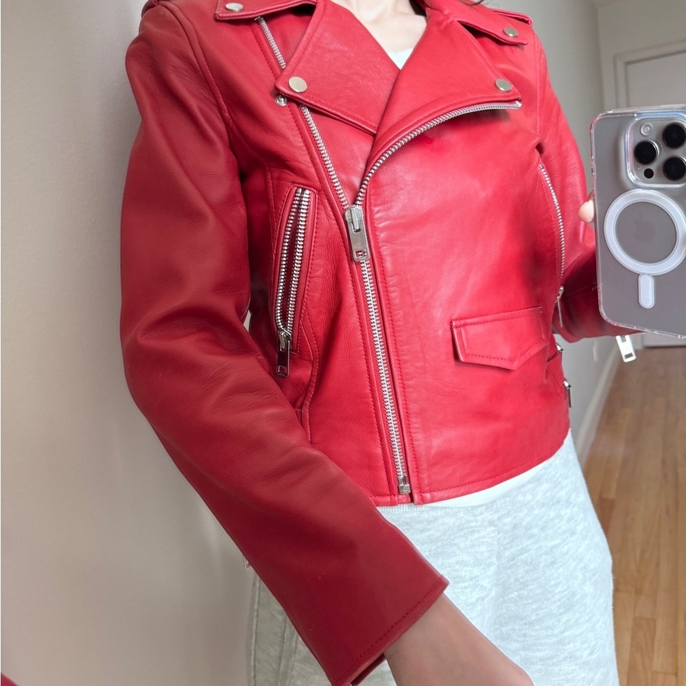 Walter Baker Liz Cropped Moto Jacket in Ruby Red Sz S Orig. $698 - Picture 4 of 17